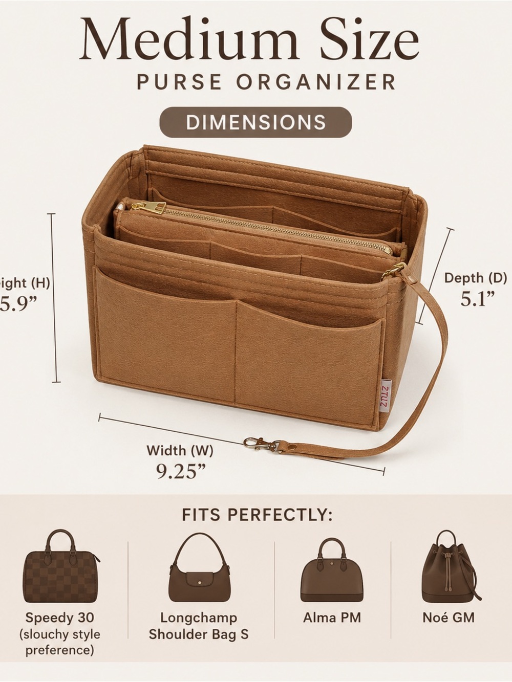 Neutral Felt Purse Organizer Insert | Tote Bag Shaper